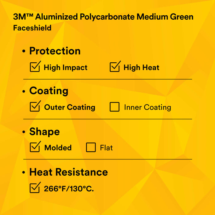 3M Aluminized Polycarbonate Faceshield WP96BAL, Medium Green,82518-00000