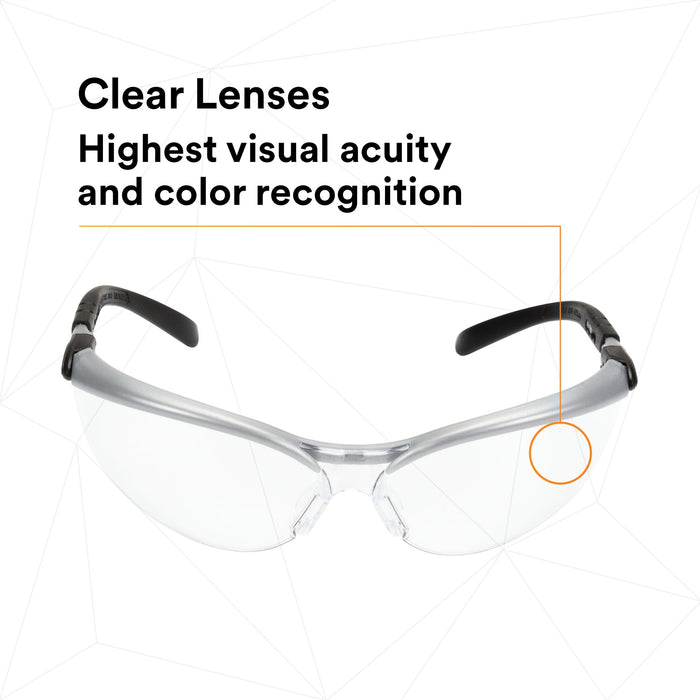 3M BX Protective Eyewear 11380-00000-20, Clear Anti-Fog Lens,Silver/Black Frame