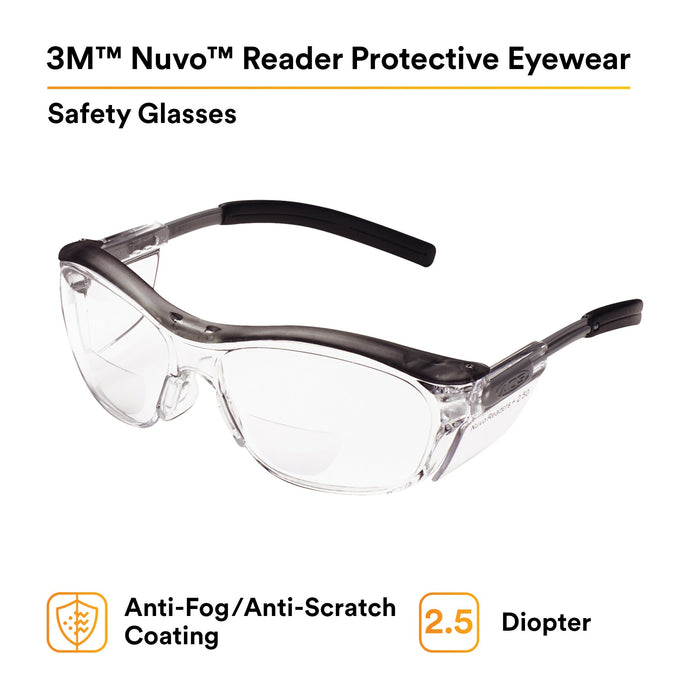 3M Nuvo Protective Eyewear 11436-00000-20 Clear Lens, Grey Frame