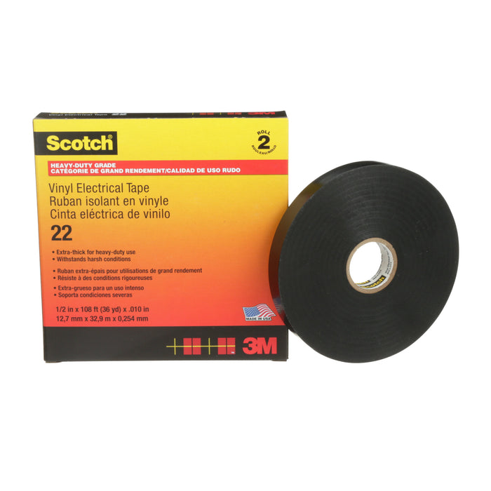 Scotch® Vinyl Electrical Tape 22, 1/2 in x 36 yd, Black, 2 rolls/carton