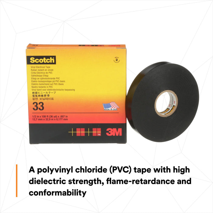 Scotch® Vinyl Electrical Tape 33, 1/2 in x 36 yd, Black