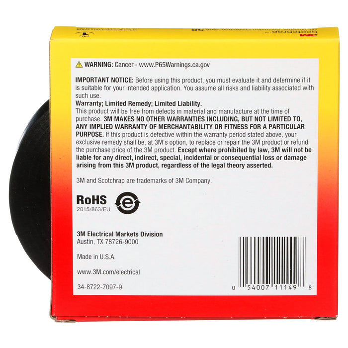 3M Scotchrap Vinyl Corrosion Protection Tape 50, 1 in x 100 ft,Unprinted, Black