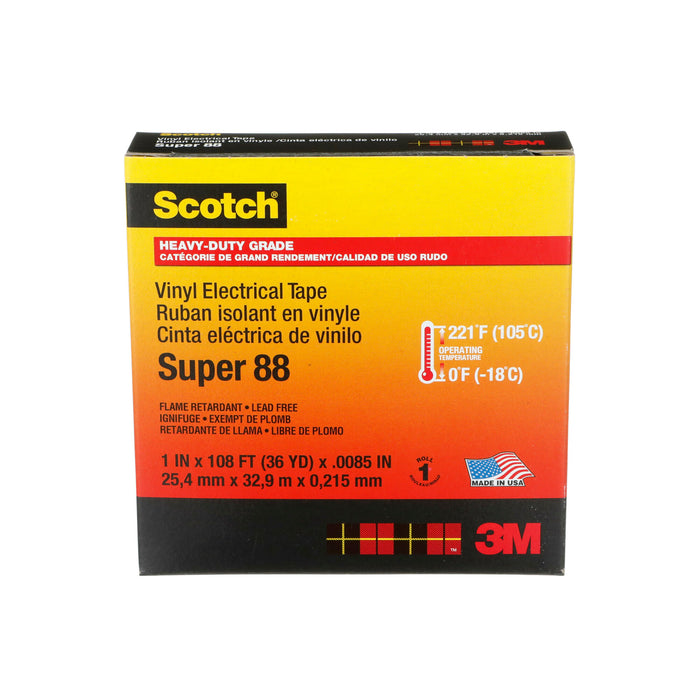 Scotch® Vinyl Electrical Tape Super 88, 1 in x 36 yd, Black, 12rolls/carton