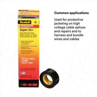 Scotch® Super 33+ Vinyl Electrical Tape, 3/4 in x 20 ft, Black, 10rolls/carton