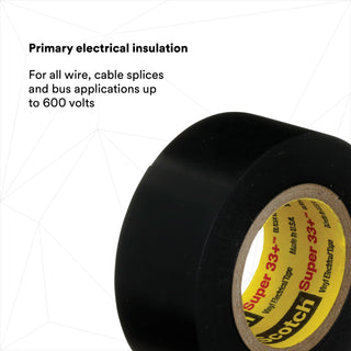 Scotch® Super 33+ Vinyl Electrical Tape, 3/4 in x 20 ft, Black, 10rolls/carton