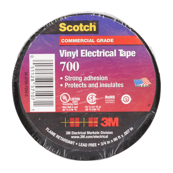 Scotch® Vinyl Electrical Tape 700, 2 in x 20 ft, Black, 100 rolls/Case