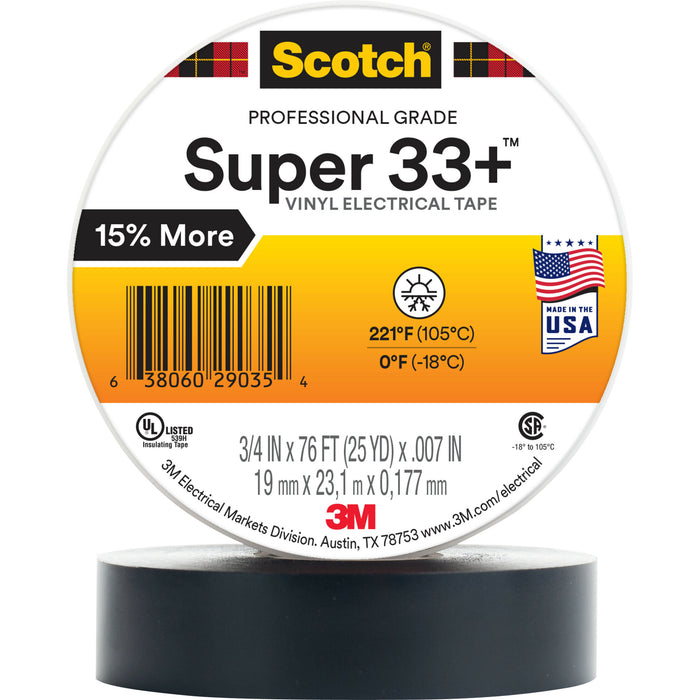 Scotch® Super 33+ Vinyl Electrical Tape, 2 in X 36 yd, 1 in Core, Black