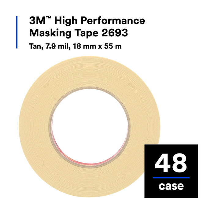 3M High Performance Masking Tape 2693, Tan, 18 mm x 55 m, 7.9 mil