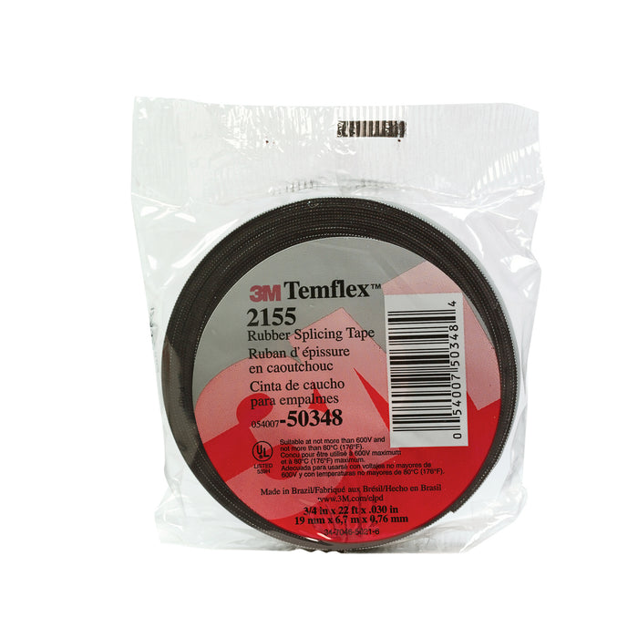3M Temflex Rubber Splicing Tape 2155, 3/4 in x 22 ft, Black