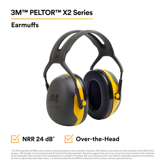 3M PELTOR X2 Earmuffs X2A/37271(AAD), Over-the-Head