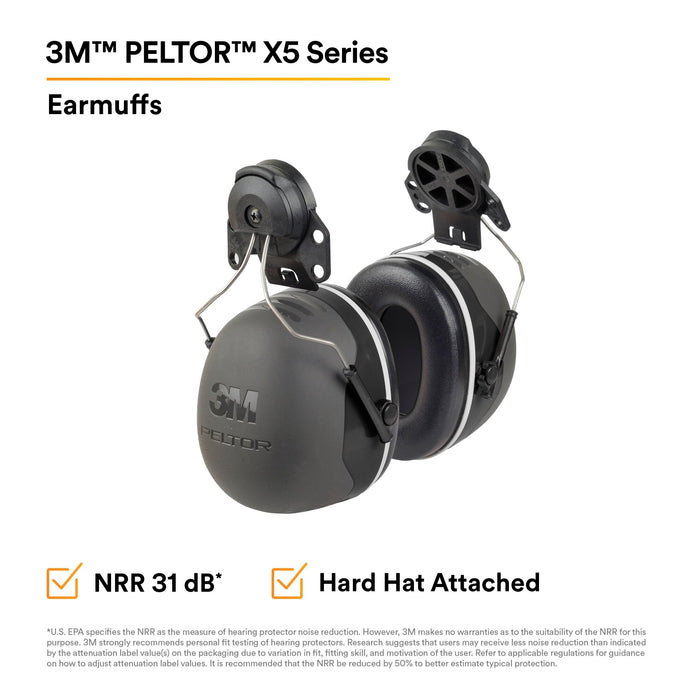 3M PELTOR X5 Earmuffs X5P3E37279(AAD), Hard Hat Attached