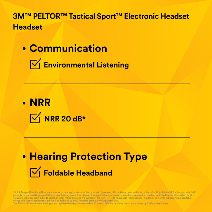 3M PELTOR Tactical Sport MT16H210F-479-SV, Electronic Headset, Foldable Headband