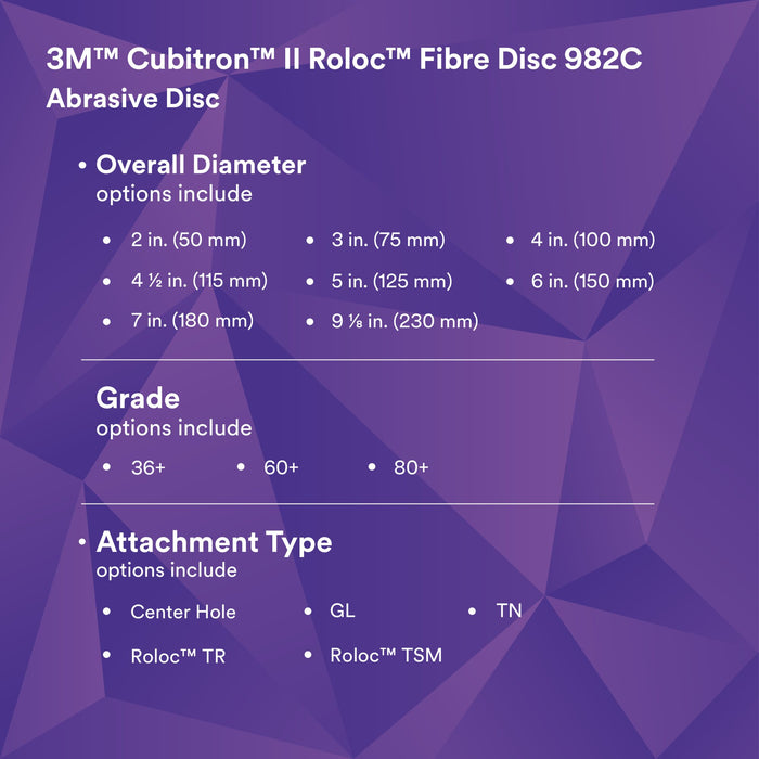 3M Cubitron II Roloc Fibre Disc 982C, 36+, TR, Red, 2 in, Die R200P