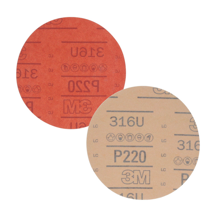 3M Hookit Red Abrasive Disc, 01221, 6 in, P220, 50 discs per carton