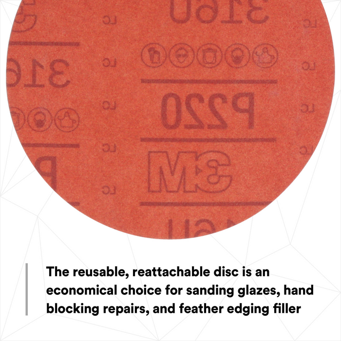 3M Hookit Red Abrasive Disc, 01221, 6 in, P220, 50 discs per carton