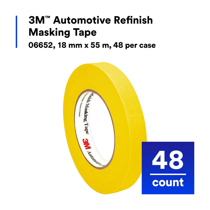 3M Automotive Refinish Masking Tape, 06652, 18 mm x 55 m
