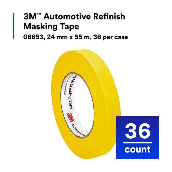 3M Automotive Refinish Masking Tape, 06653, 24 mm x 55 m