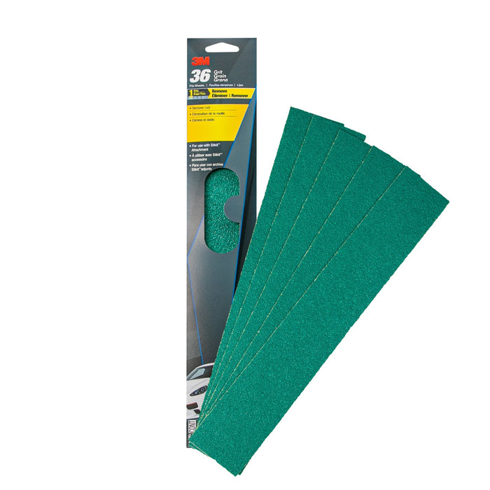 3M Green Corps File Sheets, 32232, 36 grit, 2-3/4 in x 16 1/2 in