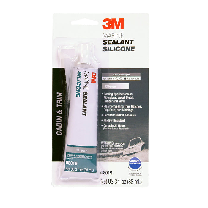 3M Marine Grade Silicone Sealant, Clear, PN08019, 3 oz Tube