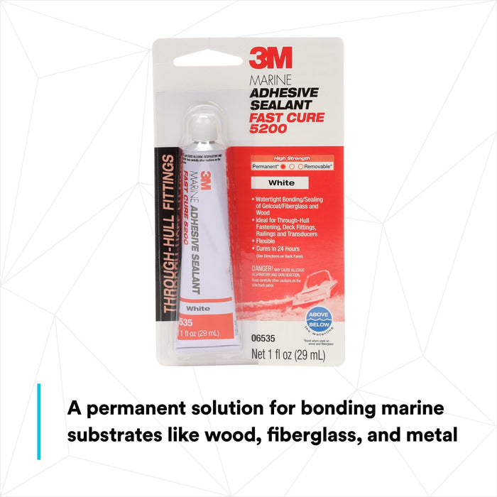 3M Marine Adhesive Sealant 5200FC, Fast Cure, White, 3 oz Tube