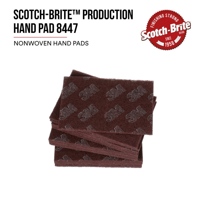 Scotch-Brite Production Hand Pad 8447, HP-HP, A/O Very Fine, Maroon, 6in x 9 in