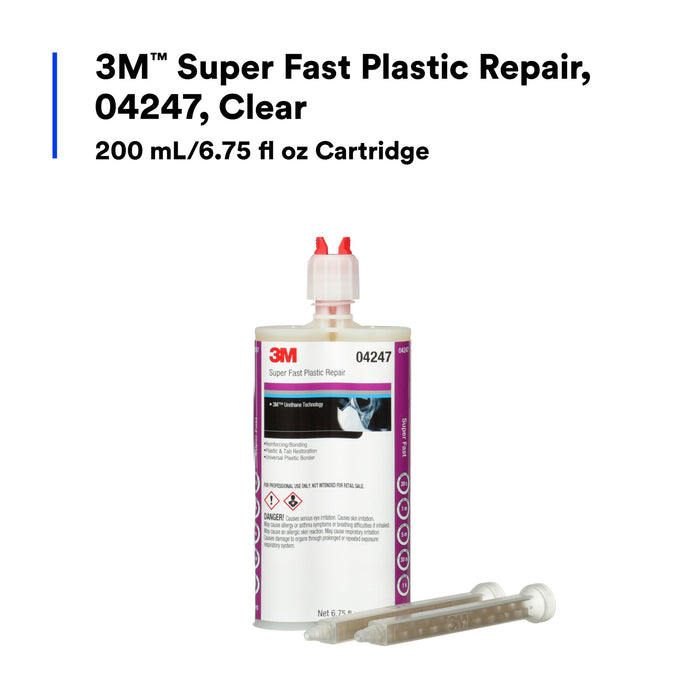 3M Super Fast Plastic Repair, 04247, Clear, 200 mL Cartridge, 6 percase