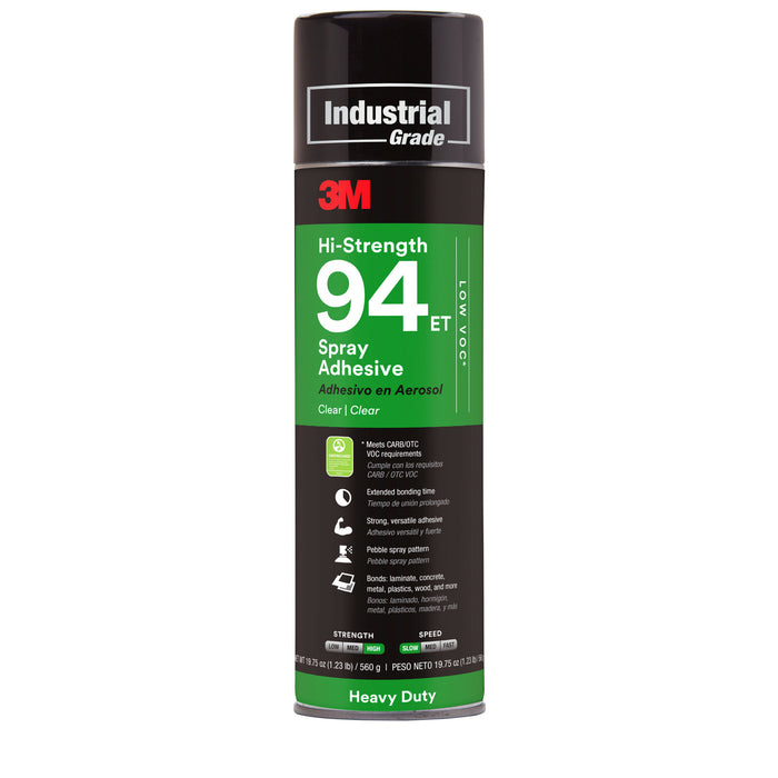 3M Hi-Strength Spray Adhesive 94 ET, Low VOC <20%, Clear, 24 fl oz Can
