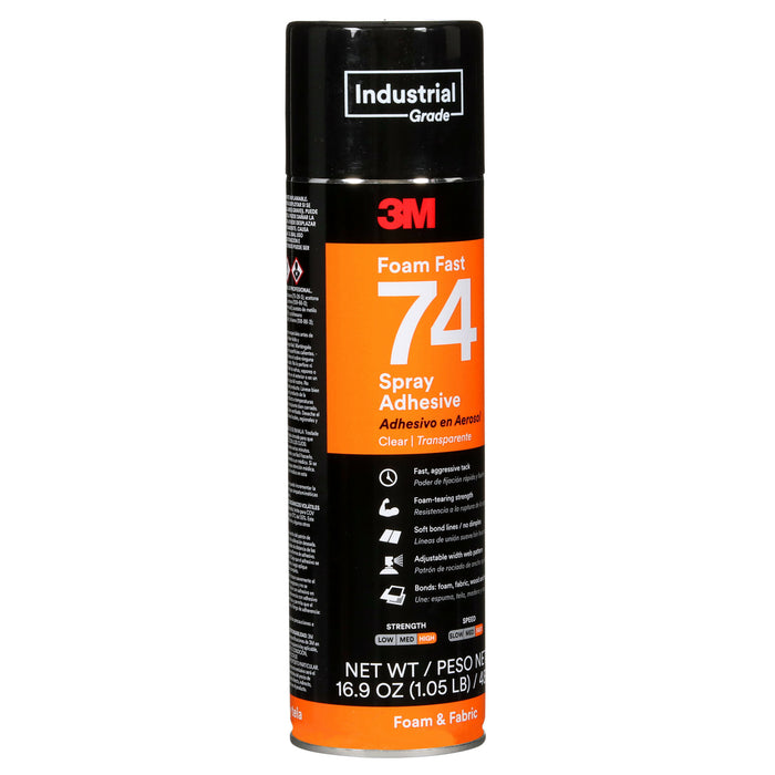 3M Foam Fast Spray Adhesive 74, Clear, 24 fl oz Can (Net Wt 16.9 oz)