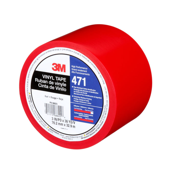 3M Vinyl Tape 471, Red, 3 in x 36 yd, 5.2 mil