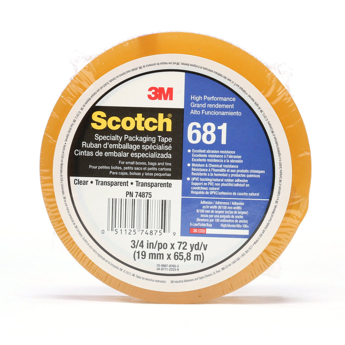 Scotch® Light Duty Packaging Tape 681, Clear, Moisture ChemicalResistant