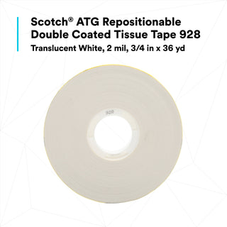 Scotch® ATG Repositionable Double Coated Tissue Tape 928, TranslucentWhite