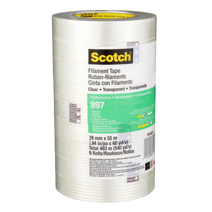 Scotch® Filament Tape 897, Clear, 24 mm x 55 m, 5 mil