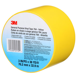 3M General Purpose Vinyl Tape 764, Yellow, 3 in x 36 yd, 5 mil, 12 Roll/Case