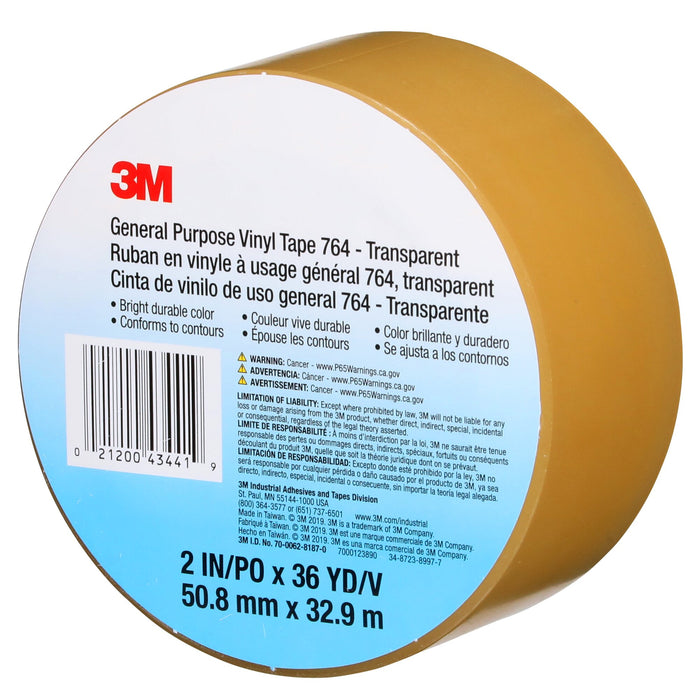 3M General Purpose Vinyl Tape 764, Transparent, 2 in x 36 yd, 5 mil