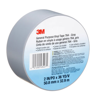 3M General Purpose Vinyl Tape 764, Gray, 2 in x 36 yd, 5 mil, 24 Roll/Case