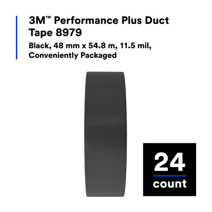 3M Performance Plus Duct Tape 8979, Black, 48 mm x 54.8 m, 12.1 mil, 24Roll/Case