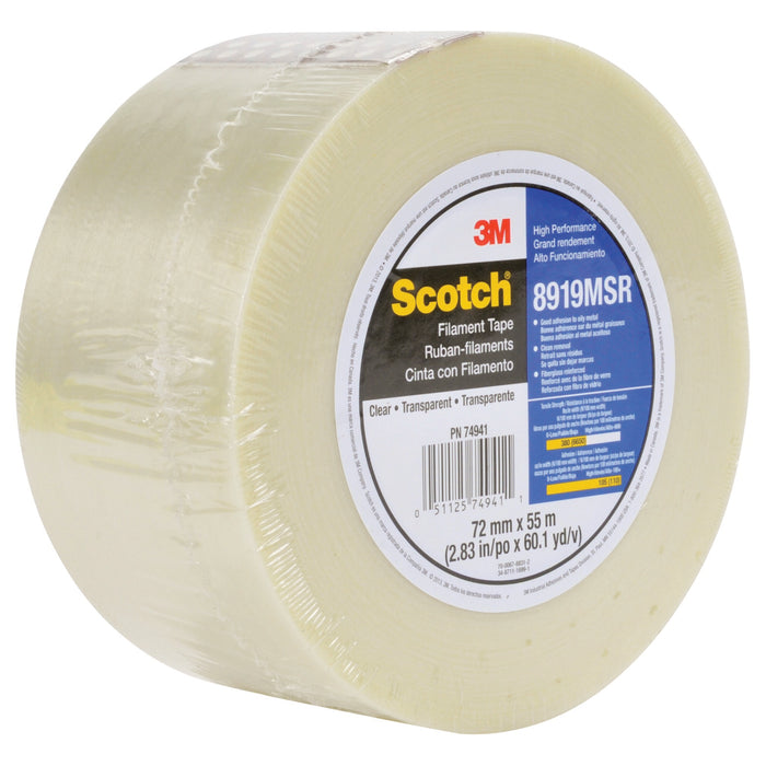 Scotch® Filament Tape 8919MSR, Clear, 18 mm x 55 m, 7 mil, 48 rolls percase