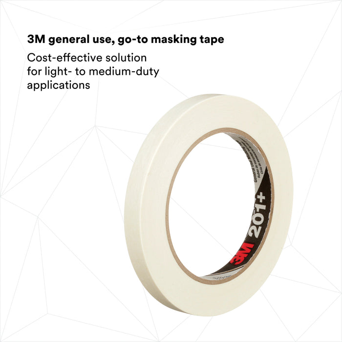 3M General Use Masking Tape 201+, Tan, 12 mm x 55 m, 4.4 mil