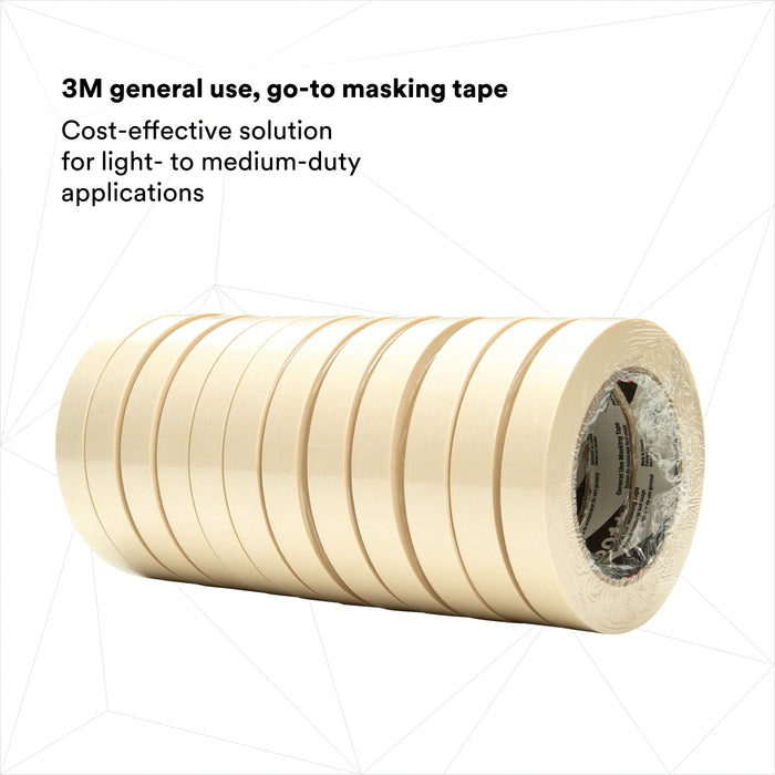 3M General Use Masking Tape 201+, Tan, 18 mm x 55 m, 4.4 mil