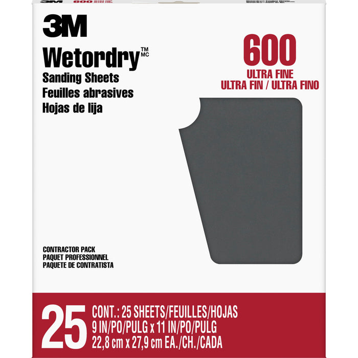 3M Wetordry Sanding Sheets 99419NA, 9 in x 11 in, 600 grit, 25 sheets/pk
