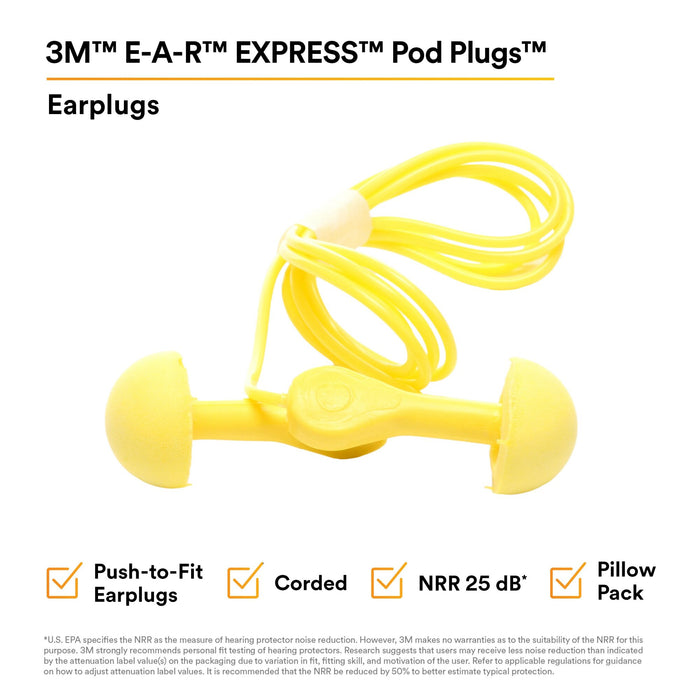 3M E-A-R EXPRESS Pod Plugs Earplugs 311-1115, Corded, Assorted ColorGrips