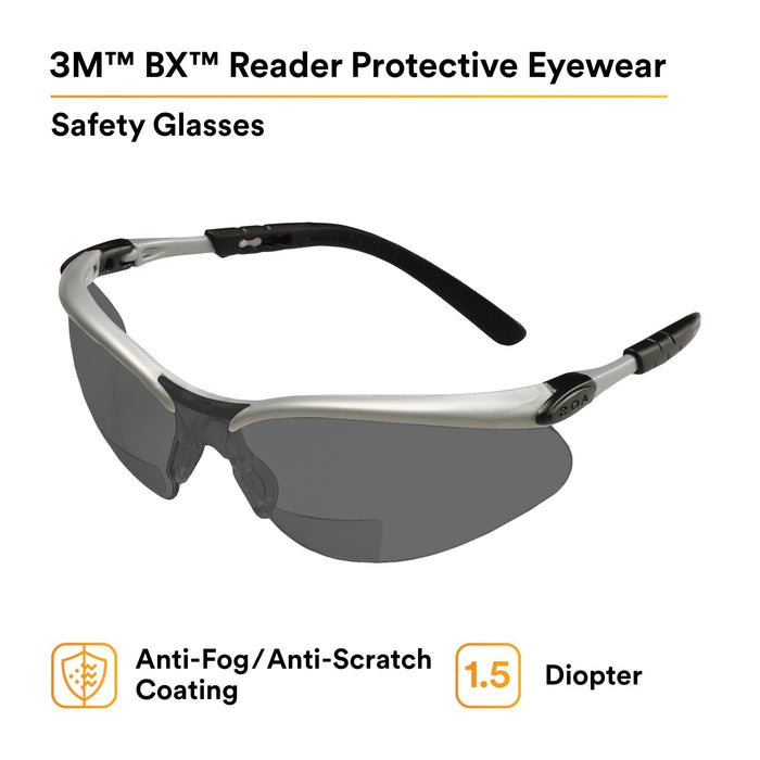 3M BX Reader Protective Eyewear 11377-00000-20, Grey Lens, Silver
Frame
