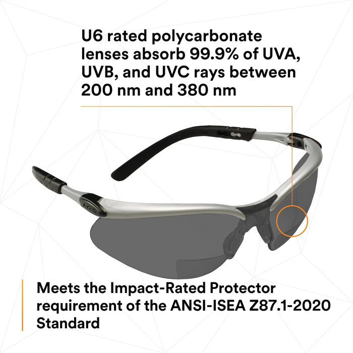 3M BX Reader Protective Eyewear 11377-00000-20, Grey Lens, Silver
Frame