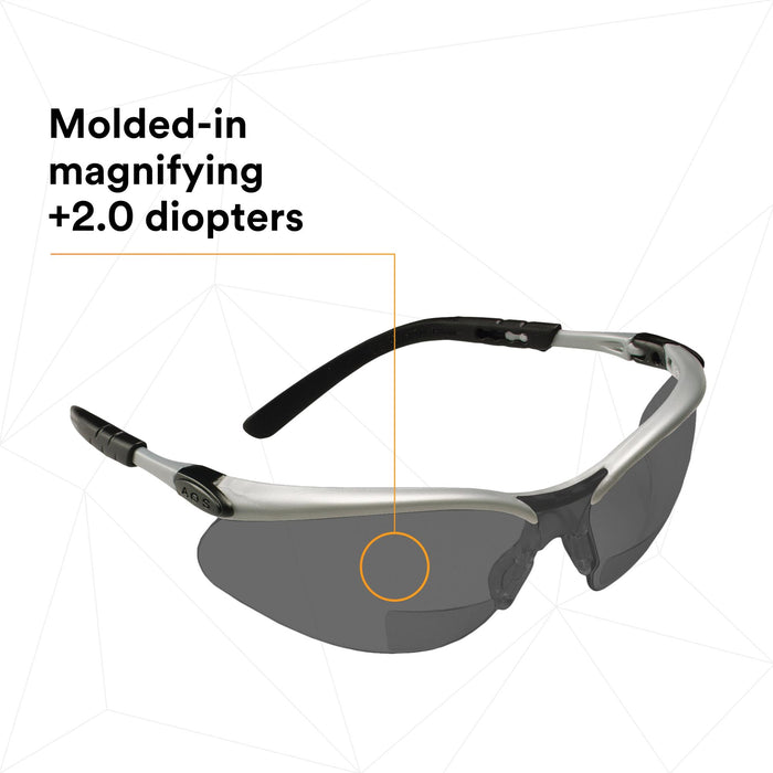3M BX Reader Protective Eyewear 11378-00000-20, Grey Lens, Silver
Frame