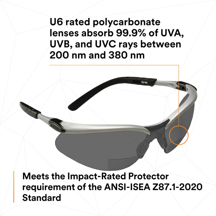 3M BX Reader Protective Eyewear 11379-00000-20, Grey Lens, SilverFrame