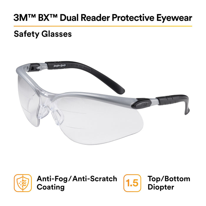 3M BX Dual Reader Protective Eyewear 11457-00000-20, Clear Anti-FogLens