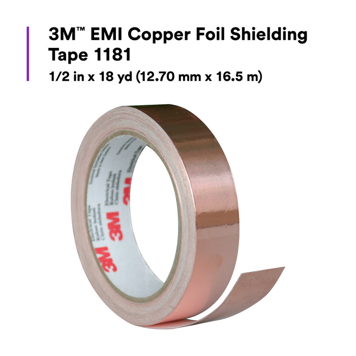 3M EMI Copper Foil Shielding Tape 1181, 1/2 in x 18 yd (12.70 mm x 16.5m)