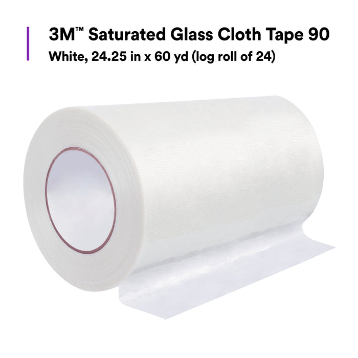3M Saturated Glass Cloth Tape 90, White, 1/2 in (log roll of 24)