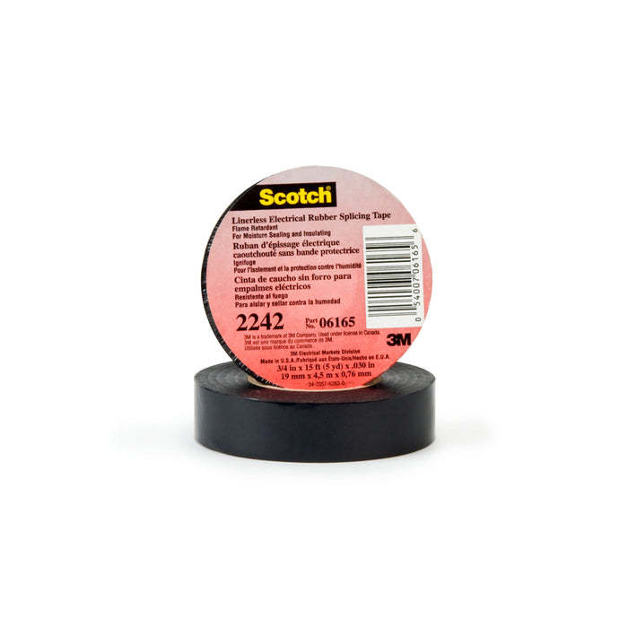 3M Linerless Electrical Rubber Tape 2242, 1-1/2 in x 15 ft, 1 in core,Black
