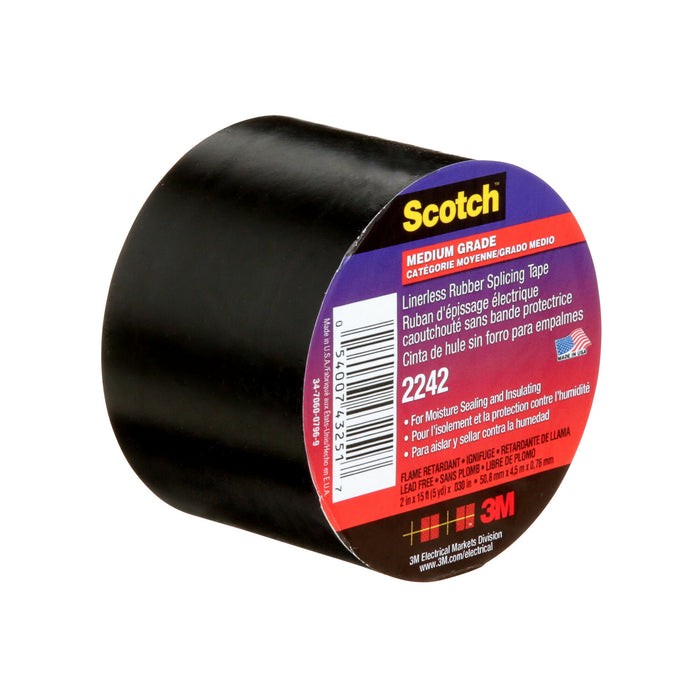 3M Linerless Electrical Rubber Tape 2242, 2 in x 15 ft, 1 in core,Black